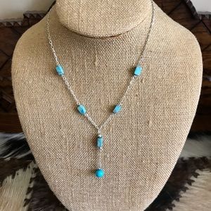 VINTAGE SS AND TURQUOISE DANGLE NECKLACE